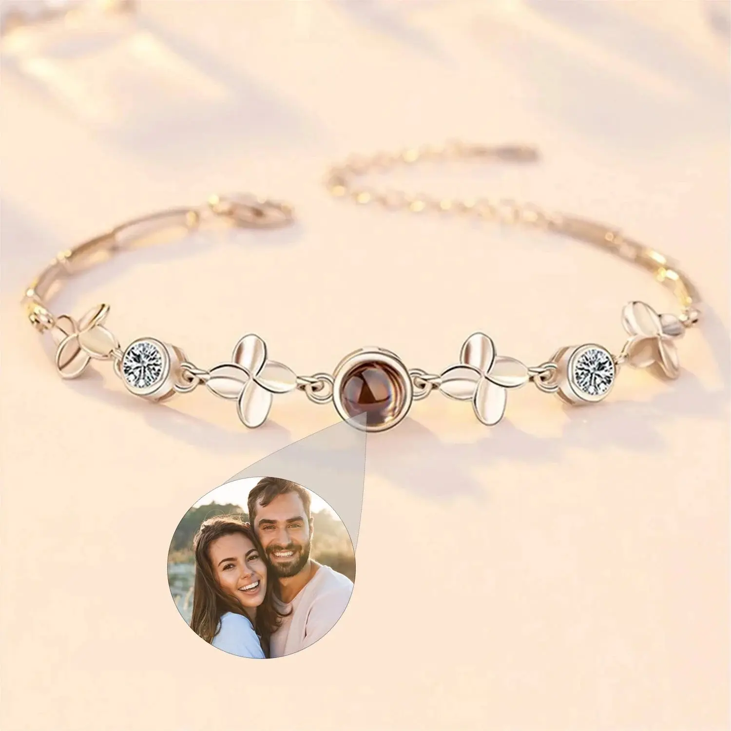 S925 Leaf Projection Photo Bracelet – Custom Image Jewelry