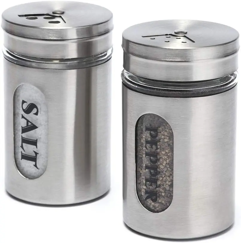 Kitchen Seasoning Salt and Pepper Shakers Set, Stainless Steel and Glass Utensils with Seasoning Bottles and Containers
