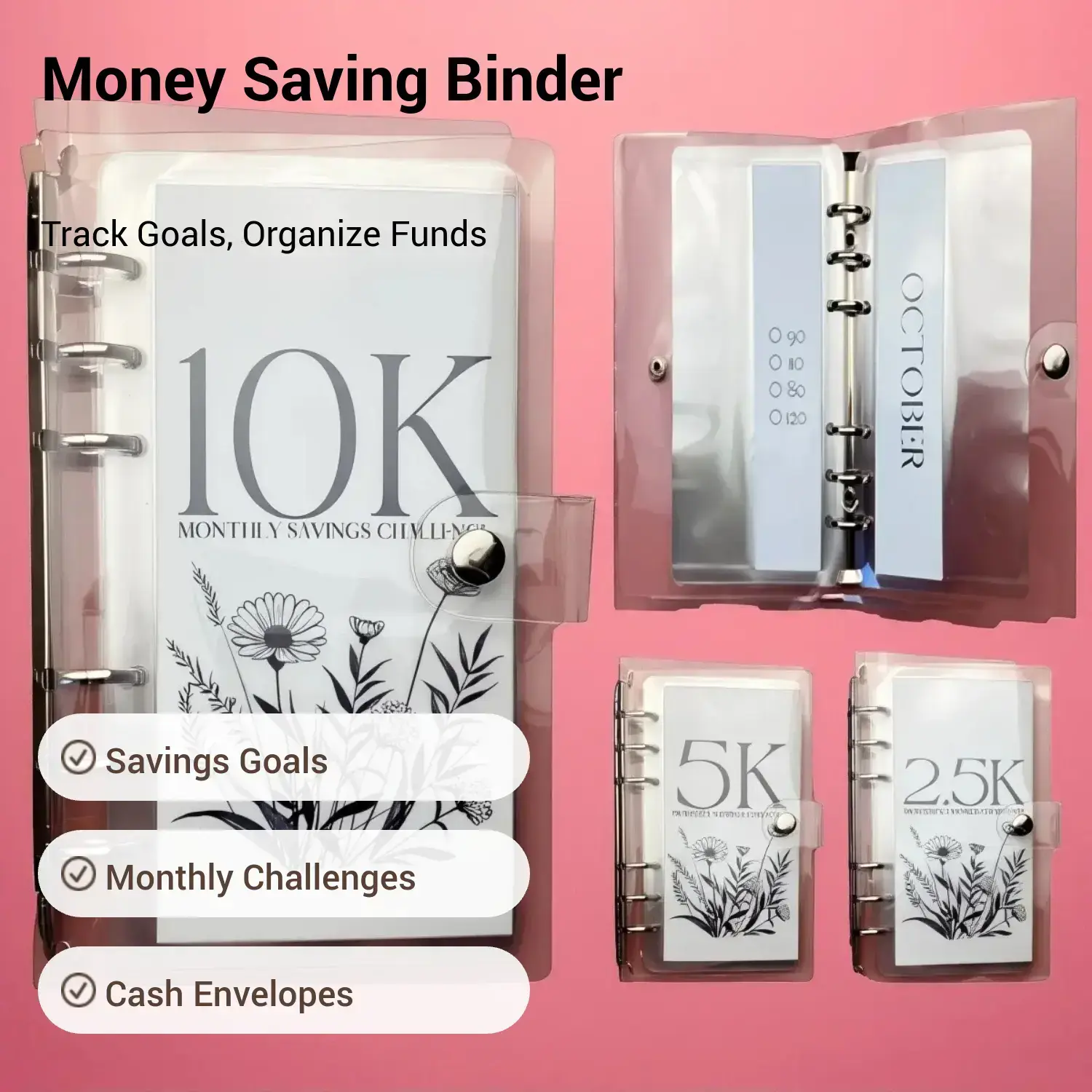 12 Month Money Saving Challenge Binder, Money Saving Budget Binder with Cash Envelopes, Savings Challenges Book For New year Gifts, Savings Challenge Planner
