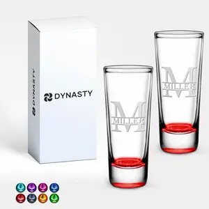 Cup Dynasty Customized Tall Shooter Party Shot Glass Split Initial and Name 2oz Etched with Personalized Text (Red, Set of 2) glassware