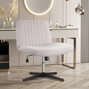 KKTONER Criss Cross Chair Armless Office Desk Chair No Wheels, Swivel Vanity Chair, Height Adjustable Wide Seat Computer Task Chair, Fabric Vanity Modern Home Chair White