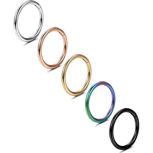 Jstyle 5Pcs 316L Surgical Steel Septum Rings Nose Rings Hoop 16G 18G 20G Hinged Clicker Hoop Nose Rings for Women Cartilage Hoop Earring Lip Helix Rook Tragus Conch Septum Nose Piercing Jewelry