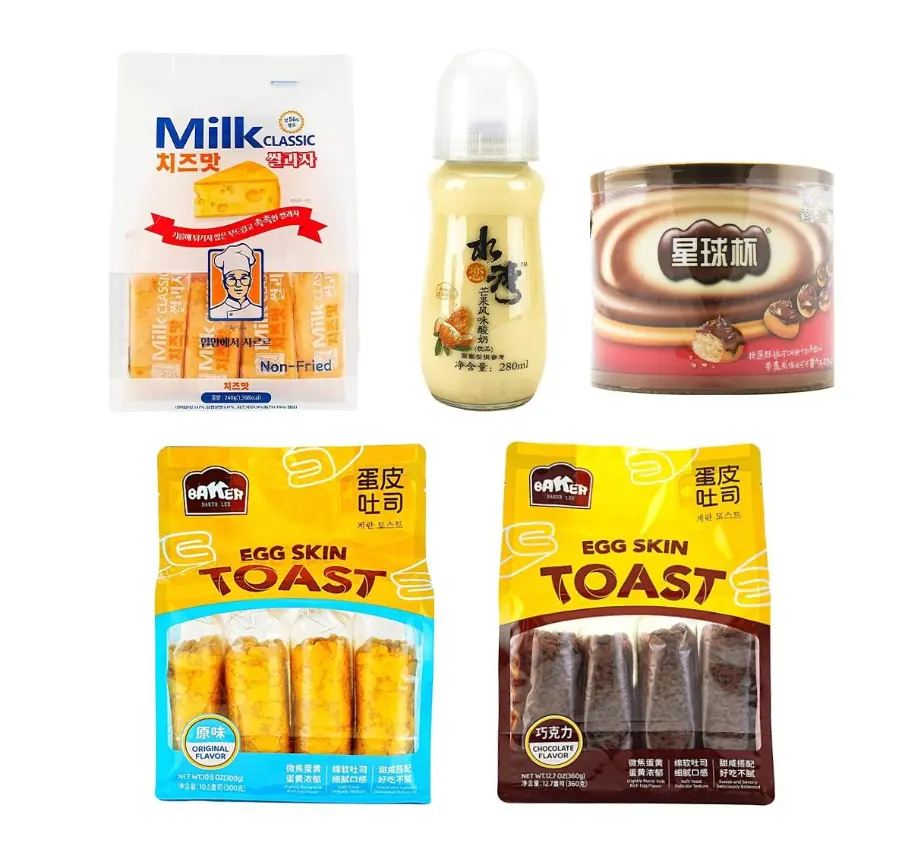BAKER LEE TK-COMBO Breakfast Set: Handmade Egg Crepe Toast (Original/Chocolate), Milk Classic Rice Crackers (Cheese), Planet Cup Chocolate Sauce, Mango Yogurt Drink - 1.29kg+280ml Value Pack, Healthy Non-Fried, Childhood Nostalgia
