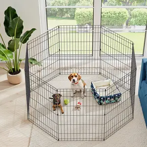 Pet Playpens 8 Panels Dog Playpen,24/30/36/42/48 inch, Foldable Metal Wire Pet Cage  Barrier, Indoor Outdoor Dog Gate for Large, Medium and Small Pets temporary fence camp rv