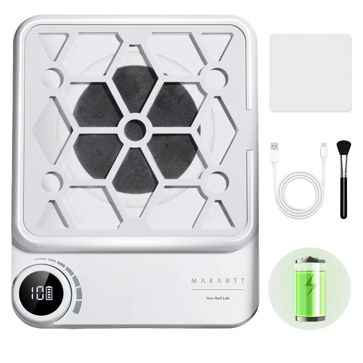 Makartt Rechargeable Nail Dust Collector - 5500RPM Dust Collector Nail Tech ERYNOS Adjustable Speed, Compact&Quiet for Acrylic Nail Polish Manicure Salon&Home Use With 10pcs Filters&Dust Brush