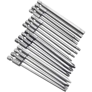 16Pcs 4-in-1 Long Magnetic Screwdriver Bit Set, 1/4" Hex Shank Power Tool Accessory Kit with Hex Head Allen Wrench, Torx Security, Cross Phillips & Flat Head Slotted Tips