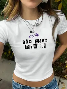 Crop Top T-Shirt with 'Bad Idea, Right'