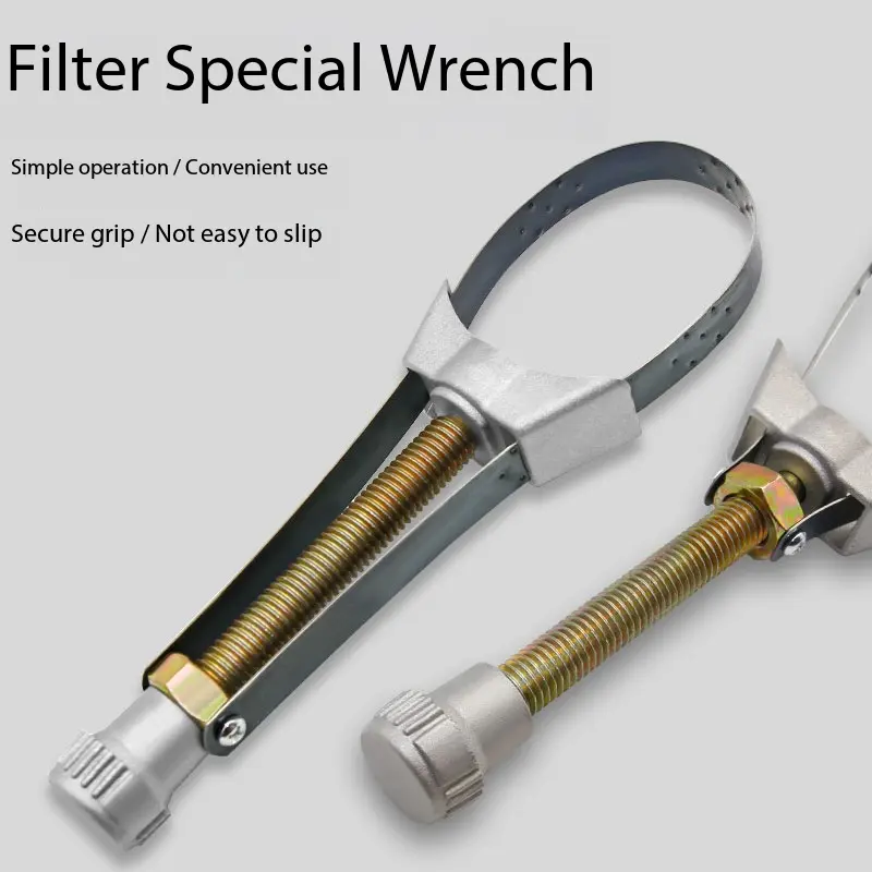 Heavy-Duty Adjustable Strap Wrench, 60-120mm (2.375in-4.75in) Size Range, Stainless Steel Strap Tool, Quick-Release Design, Portable for Car Hinge Adjustment & Oil Change