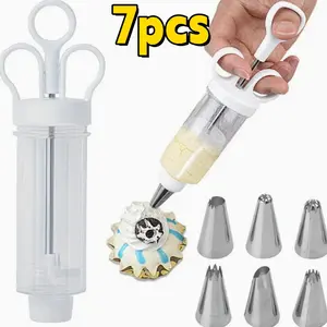 7 pcs Stainless Steel Cake Decorating Gun Set | Durable Pastry & Dessert Decoration Tool for Kitchen Baking, Professional Grade for Cakes,and Pastries, Decorating Supply mesas de postres fake money gift