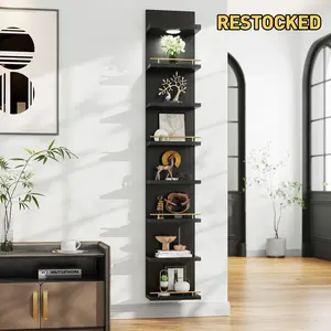Raybee Furniture 6/8-Tier Minimalist Floating Wall Shelf, Vertical White LED-Display Shelf LACK-Style Shelves, Bookcase, Vanity Shelf, Decor Shelf with Remote Control Adjustable Light for Bedroom, Living Room, Office, Accent Room, Home Storage Organizer