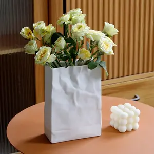 Unique Ceramic Flower Vase, Nordic Bohemian Style Paper Bag Design, Modern Home Decor, Wedding Table, Party, Living Room, Office, Bedroom