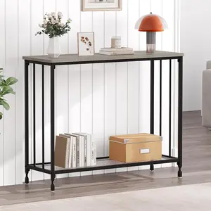 【GARVEE】Console Table, Sofa Tables Narrow Entryway Table with Glass Shelf and Metal Frame, 41.5" Behind Couch Table Industrial Hallway Table for Living Room, Foyer,  Grey (Glass, 33.5)