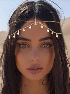 Boho Head Chain Gold Sequins Headbands Chain Strand Layered Bridal Headpiece Jewelry Festival Wedding Hair Accessories For Women Head Jewelry Hairpiece