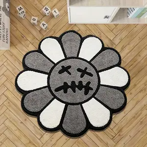 Creative Irregular Floral Pattern Plush Carpet, Unique Flower Shape Bedroom Bedside Decor Rug, Non-Slip Washable Soft Comfortable Mat