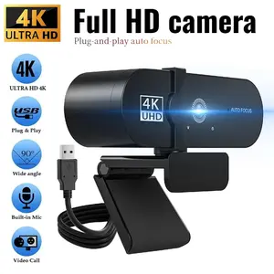 4K Webcam with Privacy Cover, Full HD Network Camera for Online Learning and Remote Work, Auto Focus and Exposure, 360° Rotation, USB Compatibility