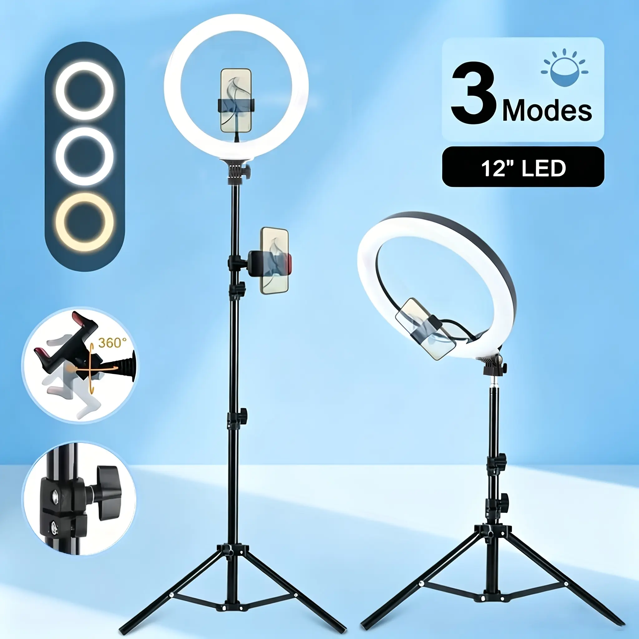 145cm Adjustable Tripod with Dimmable LED Ring Light, Cellphone Holder & Accessories - Lighting for Filming, Makeup, Mobile Live Streaming Portable Phone Photography Kit,techvibes