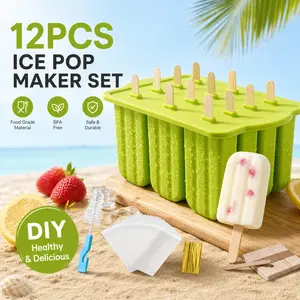 12 Pack Silicone Popsicle Molds – Easy-Release, BPA Free, Ice Pop Maker with 50 Sticks & Cleaning Brush – Perfect for Homemade Popsicles, Yogurt, Smoothies