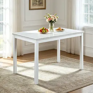 Wooden Dining Rectangular Table, Kitchen Table for Small Space, 4 Person Dining Table, White