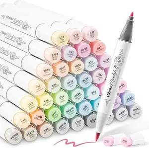 Ohuhu Honolulu Brush Markers: 48 Pastel Colors Double Tipped Art Marker for Artist Coloring Illustrations-Brush&Chisel/Fine -Refillable Ink-Sweetness