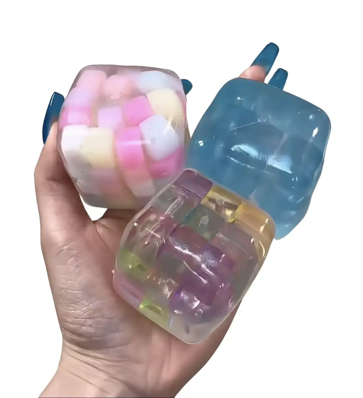 Chiboki Ice Cube Cube Squishy, Transparent Non-Rebound Jelly Stress Relief Toy Filled with Colorful Mini Ice Cubes, Portable Aesthetic Desk Ornament, Ideal Birthday Christmas Party Favor Gift for Teens Adults