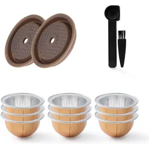 Reusable VERTUO Capsule Caps 2 Pcs + EMPTY Refillable VERTUOLINE Pods-80+150+230ml Each 3 Pcs For Vertuoline Coffee Machine, Capsule Discs For Refillable Vertuo Pods