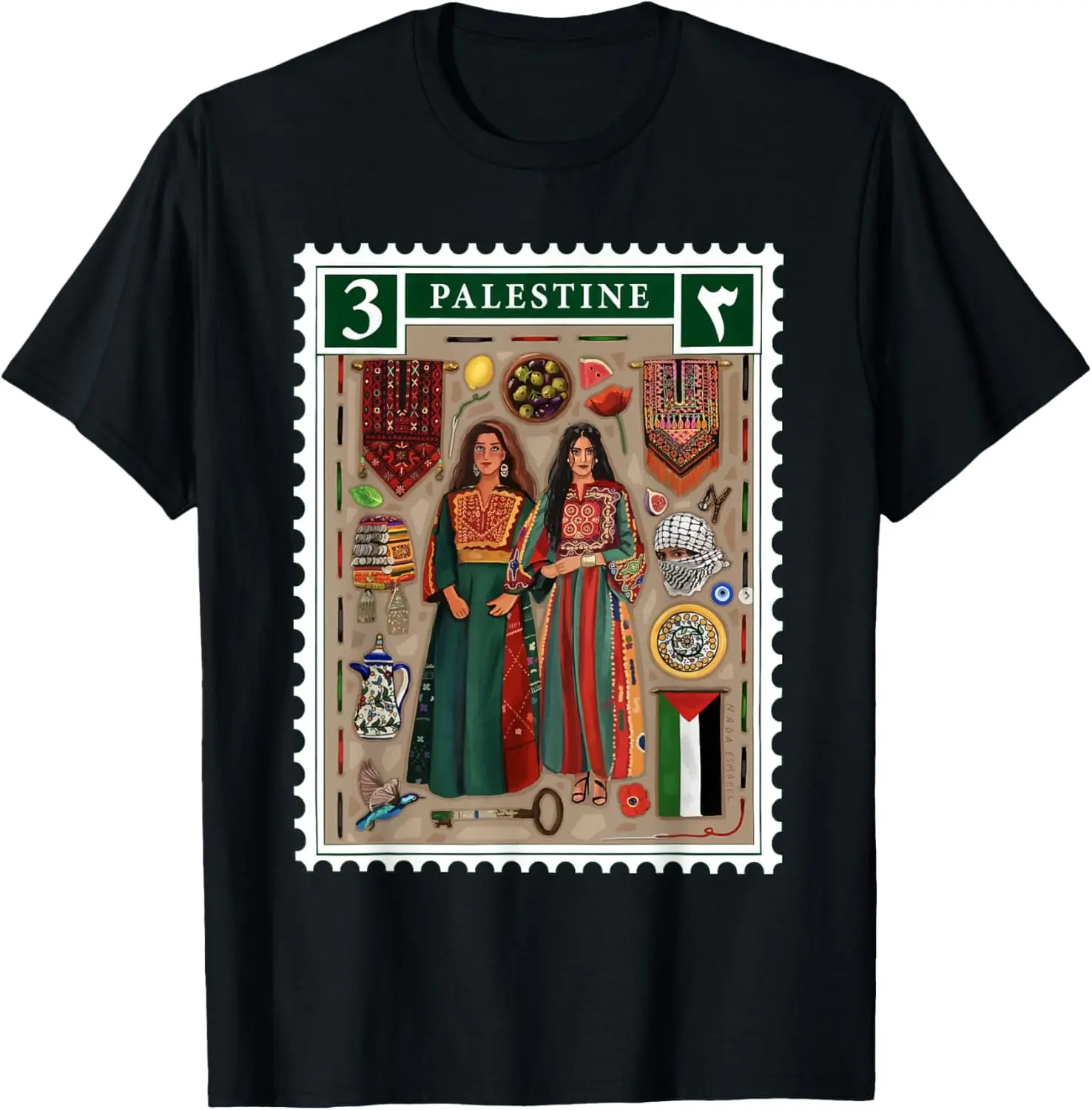 Women's 100% Cotton Vintage Graphic Short-Sleeve Round Neck Streetwear T-Shirt - Palestine Stamp, Palestinian Flag, Gaza Design, Distressed Look, Retro Vibe, Everyday Casual Top, Wide Range of Sizes