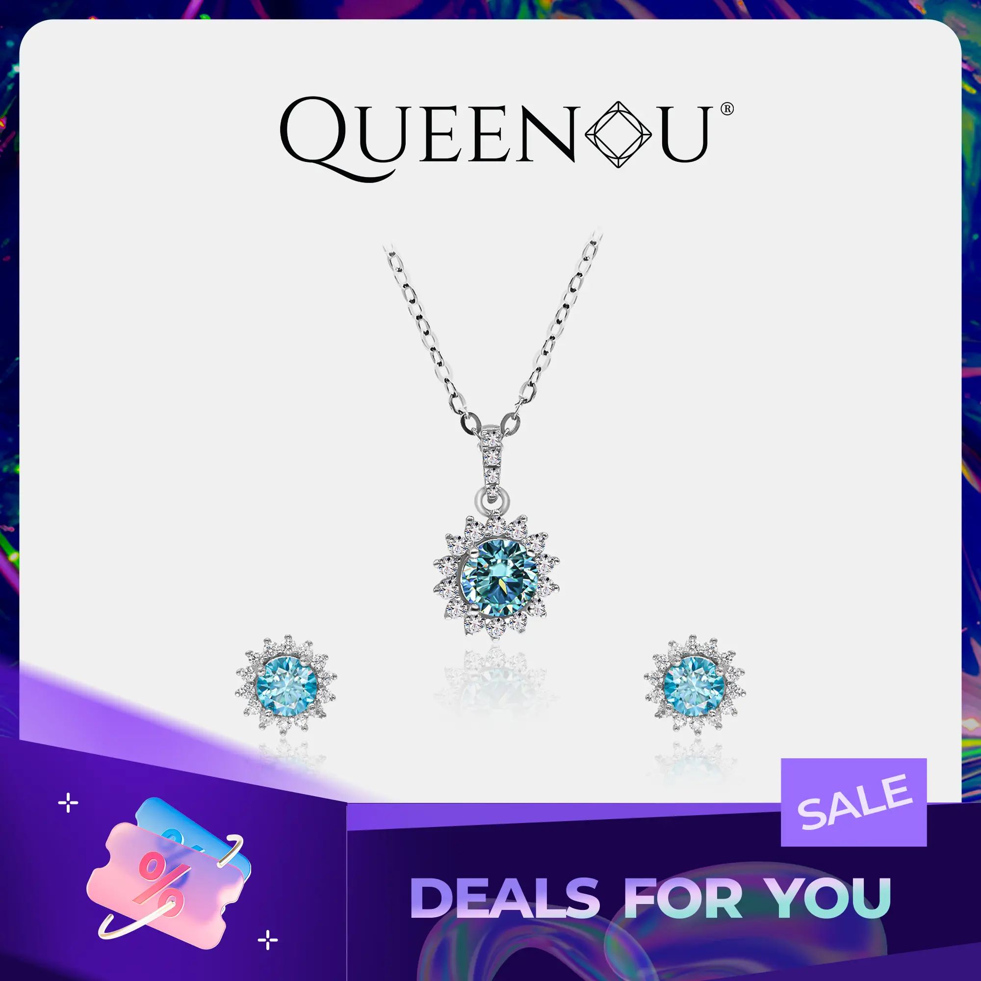 【798】"Springtime Symphony" Sunburst Synthetic Moissanite Colorful Floral Set