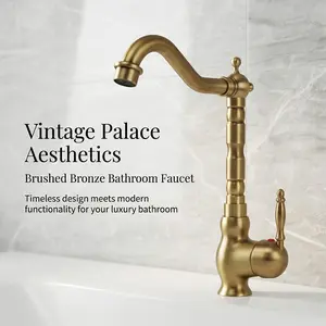 Retro Copper Bathroom Faucet, Single Handle Cold Hot Control, European Style over Sink Tap, Kitchen Faucet, Vintage Design