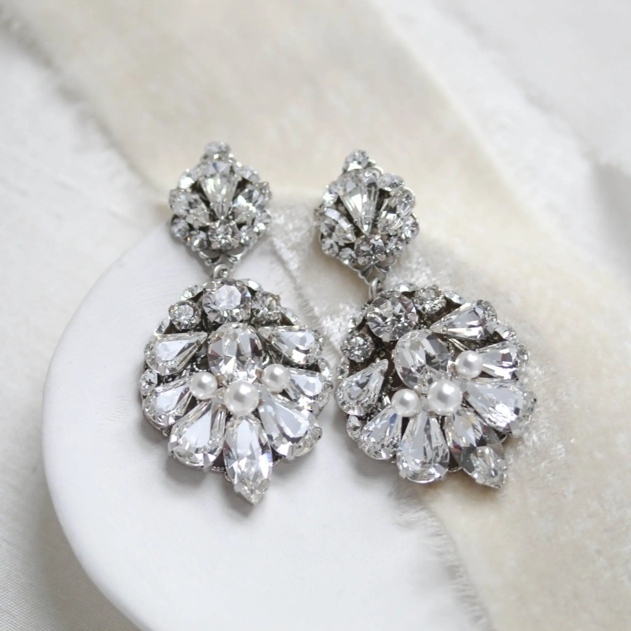 Antique silver bridal chandelier earrings with Austrian crystals - BELLA