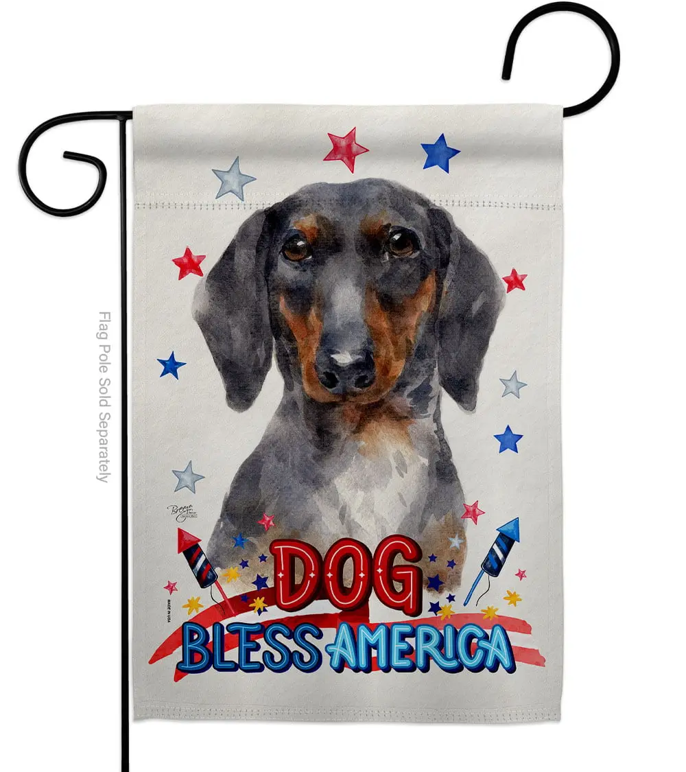 Breeze Decor G120216-BO Weatherproof Patriotic Black Tan Dachshund Garden Flag, 13"x18.5" Double-Sided Readable Vertical Flag, Fade-Resistant Outdoor Yard Gift for House & Garden Decor Supplies