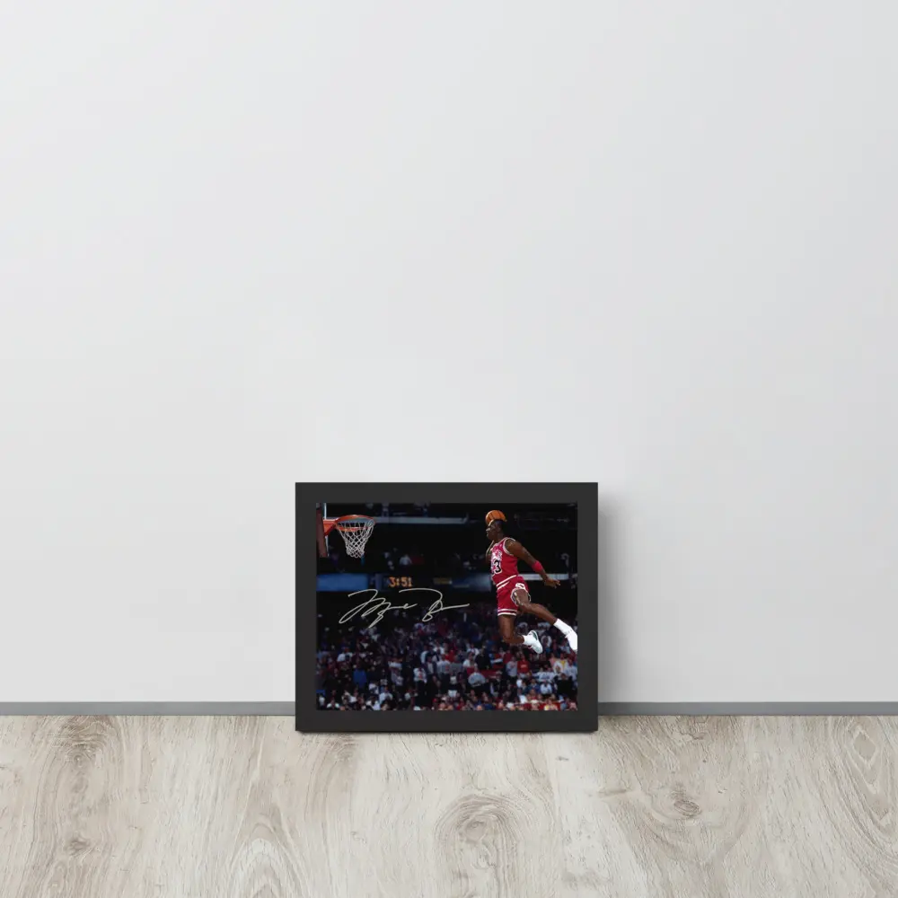 Michael Jordan Signature Dunk Framed Poster– NBA Print – Gift for NBA Fans