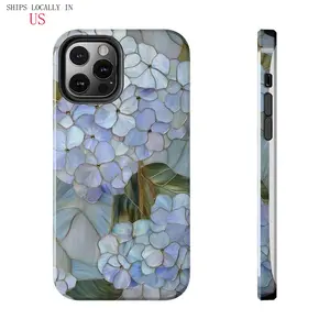 Blue Hydrangea Stained Glass Style Phone Case Wildflower Floral Artful Aesthetic Vintage Gift Iphone 13 14 15 16 Casing Tough Phone Cases Suitable for Halloween, Christmas and Birthdays: Holiday Gifts for Friends and Family iPhone 17 Promax