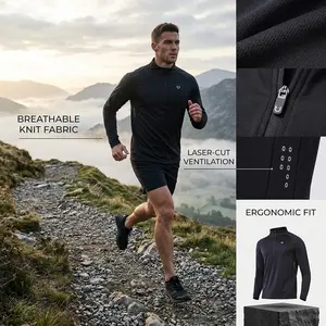 Men's Quarter Zip Pullover Running Shirt - Long Sleeve Moisture Wicking Quick Dry Athletic Workout Shirts for Jogging Gym Training Outdoor Sports Comfortable Breathable Performance Top