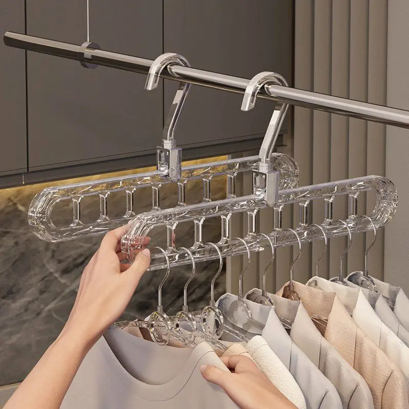 3/5/10pcs Space Saving Hangers,Closet Organizers and Storage,9-Holes hanger pro,College Dorm Room Essentials,Multi Functional Organizer Small Space Organization with 9 Holes Organization for Wardrobe Closet - Clear