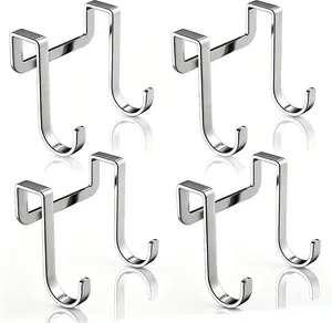 5 pcs Over Cabinet Door Hook & Wardrobe Door Hook, Stainless Steel Hanging Hooks for Towels, Bags, Clothes – Bathroom Door Hooks for Towels, Kitchen Cabinet Hooks, Wardrobe Hooks, Dorm Room Hangers