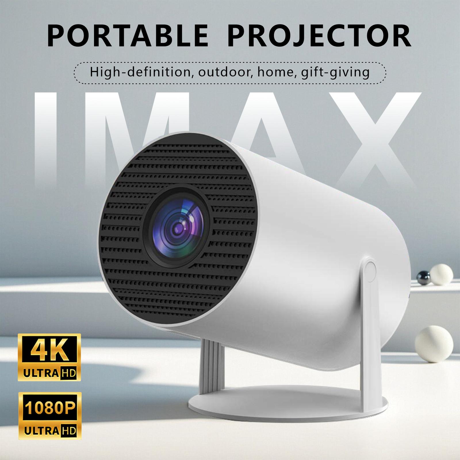 XBJ mini projector with built-in Android system, supports Wi‑Fi and Bluetooth connectivity, features keystone correction and 4K decoding, rotates 180 degrees, designed for short projection use. Suitable for home/outdoor use — Black Friday