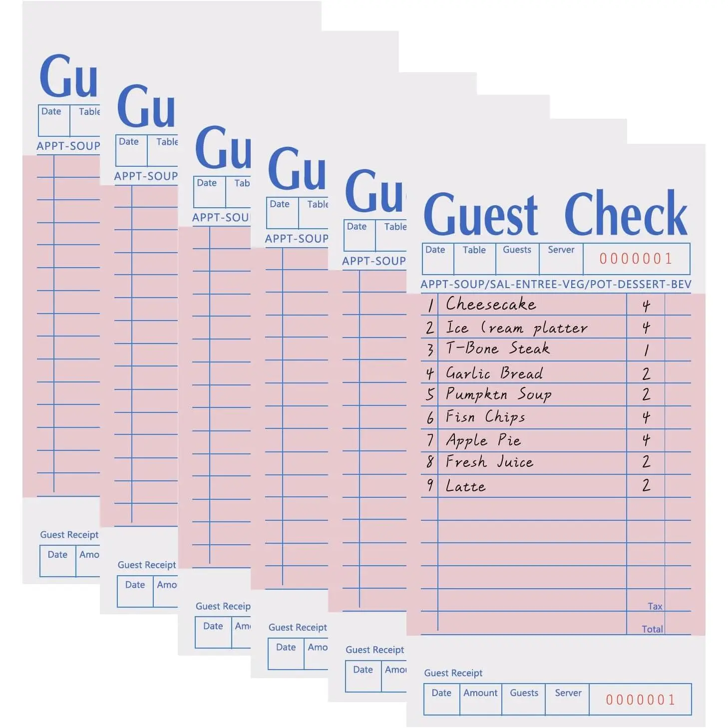 6-Pack Numbered Guest Check Books for Servers, Restaurant Hotel Take-Out Order Management Supplies, 50 Sheets Per Pack 300 Total Tickets