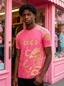Mexican Aztec Eagle Traditional Soccer Jersey, Jersey Tee, Soccer Shirt, Full Print Design, Casual Comfort, Unique Animal Tribal Patterns, Classic Retro Style, Casual Sports Jersey