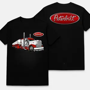 Peterbilt Hauling Truck T-Shirt – 2side Graphic Tee, Red Emblem Front and Back, Tanker Rig Design, Cotton Summer Top, Unisex Trucker Vintage Menswear