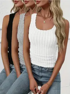 Women's Solid Ribbed Tank Top, Casual Fit Top for Summer, Ladies Clothes for Daily Wear, Going Out Tops, Crop Tops, Womenswear
