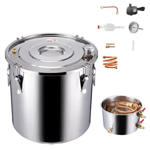VEVOR Alcohol Still,  8 Gal / 30 L Stainless Steel Water Alcohol Distiller with Copper Coil, Home Brewing Refining Fermentation Kit with Thermometer, for Wine Whisky Brandy, Silver