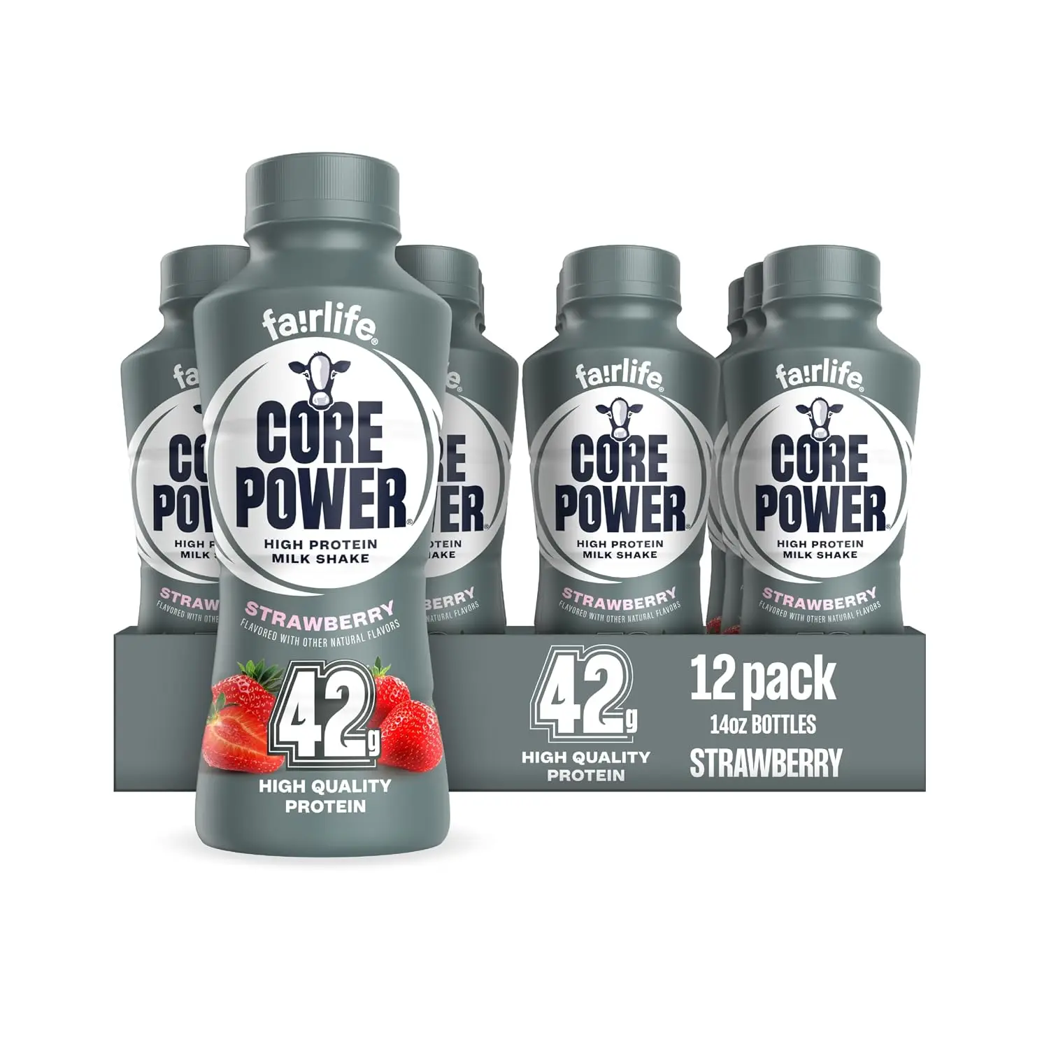 Elite High Protein Shake, Strawberry, 42g Bottle, 14oz, 12 Pack