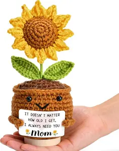Gifts for Mom Mothers Day: from Daughter Son Kids Mini Gifts for Mom Mama Handmade Crochet Cute Small Sunflowe Doll Gift with Base Birthday Present Idea for Mother Knitted Decor 6.69 x 2.75inch