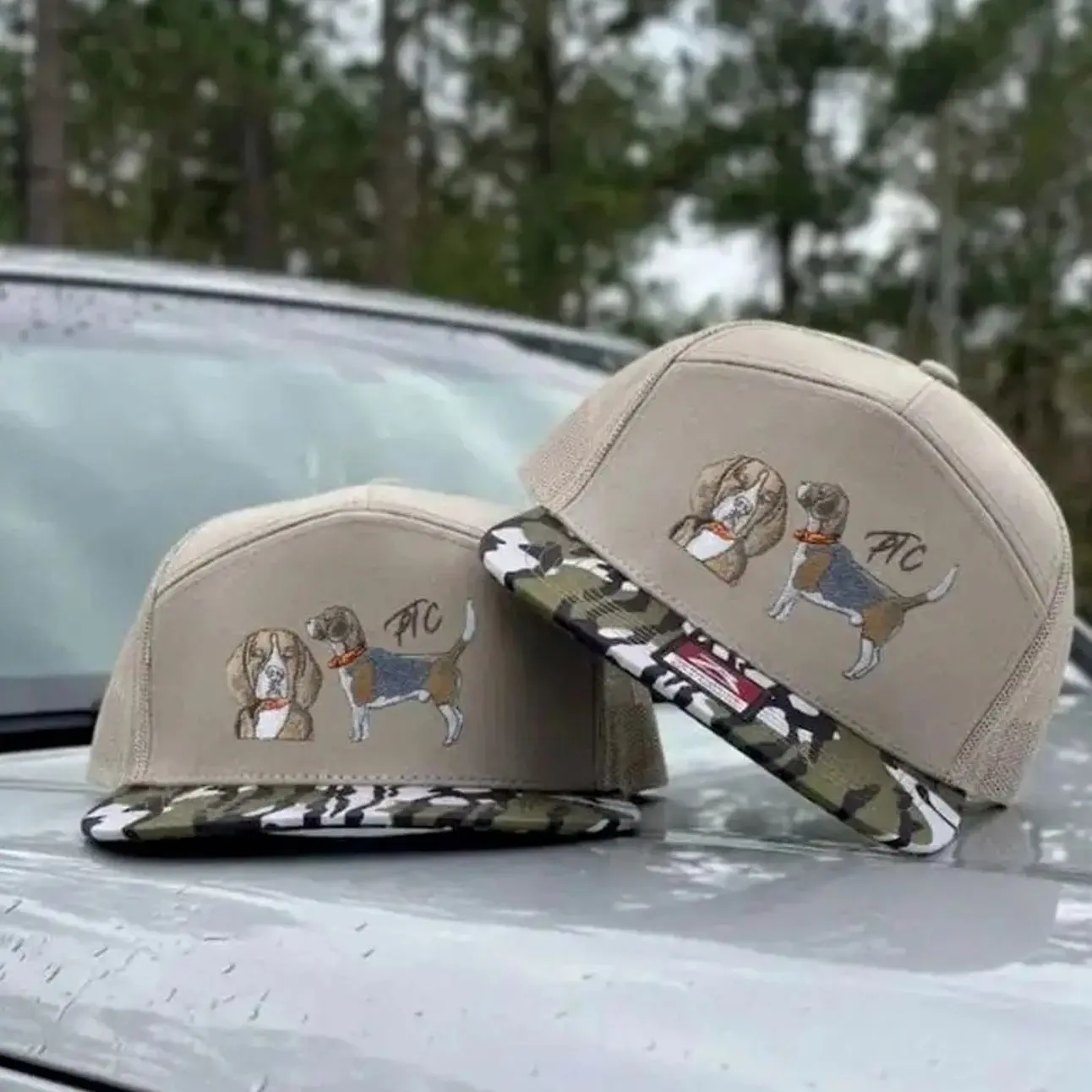 Bird Dog Trucker Hat | Hunting Dog Embroidered 7 Panel Camo Snapback | Upland Hunting Flat Bill Cap | Hunter Gift for Him