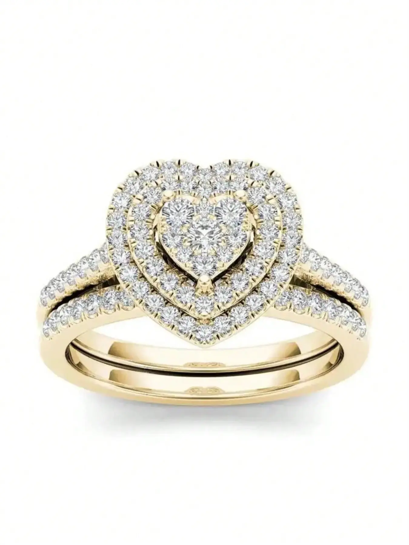 2 Pcs/Set Classical Cubic Zirconia Heart Cluster Ring For Women For Wedding Engagement Rings Anniversary Party Band Jewelry Valentine's Day Gift Heart Shaped Ring Heart Design Ring Beautiful Rings
