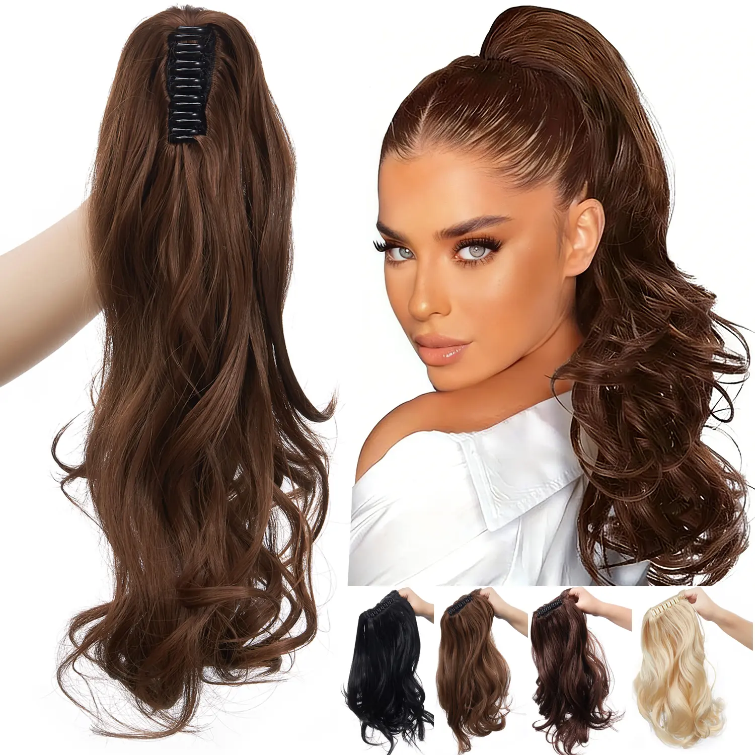 18 inch Claw Clip Ponytail Extensions Long Curly Wavy Clip In Ponytail Extension 18" 24" 18inch Synthetic Hairpiece For Woman