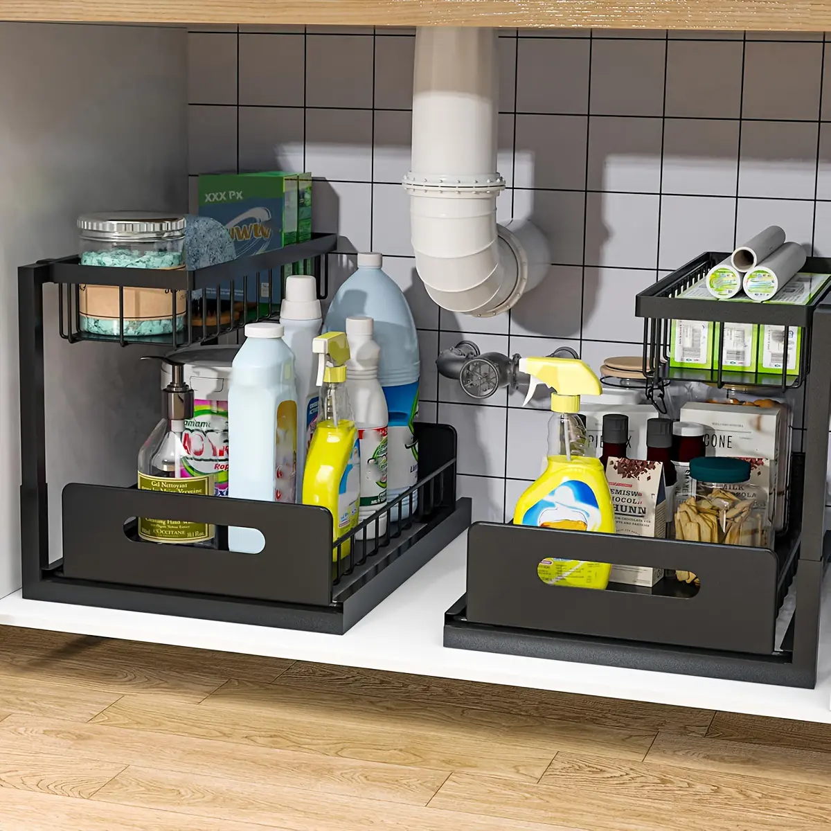 Kitchen Storage Rack, Lower Sink Sorting, Sliding Pull-out Cabinet Sorting Rack, Metal Sliding Drawer, For Kitchen Bathroom Refrigerator Cabinet Organization Rack, Simple And Practical Kitchen Storage, Send Mother Good Things On Christmas