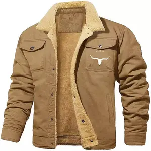 Men's Vintage Western Jacket Warm Fleece Coat Work Cargo Truck Jacket Casual Top