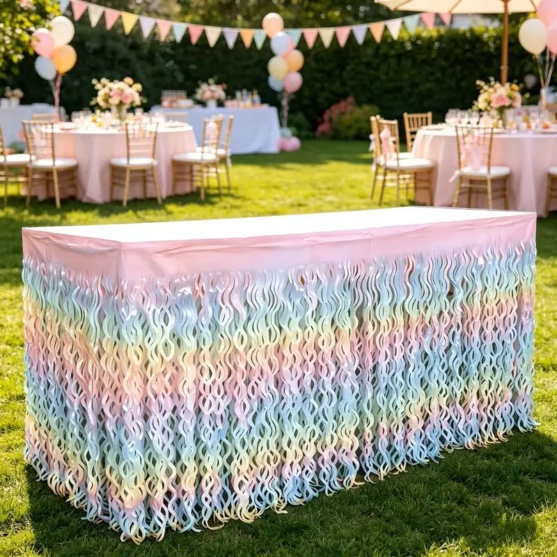 Rainbow Gradient Party Table Skirt, Disposable Decorative Tablecloth, Ideal for Birthdays, Weddings, Parties, Table Decoration, Party Decor Supplies, Birthday Party Decorations