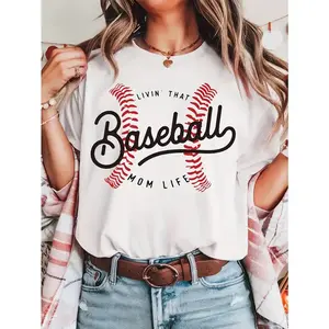Womens Cotton Graphic Tee Livin That Baseball Mom Life Short Sleeve Crew Neck Shirt Cute Sports Fan Top For Game Day Practice School And Casual Everyday Wear Womenswear